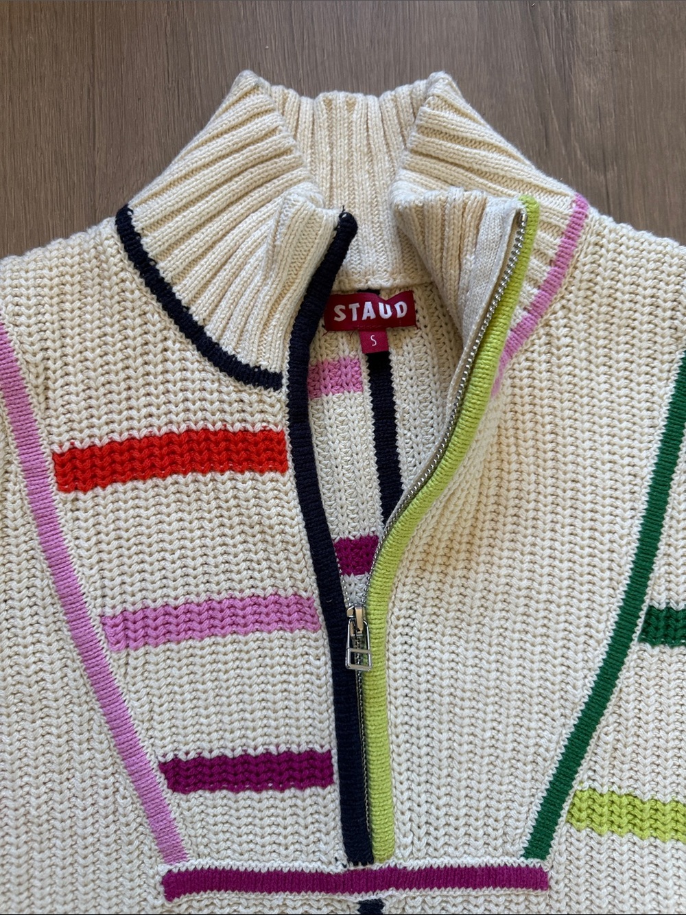 STAUD Cream Striped Half-Zip Turtleneck Sweater - Picture 5 of 6